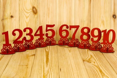 Номера на столы на подставке (8,9*5*14) МДФ 3мм, окрашен., Красный, Набор 10 шт