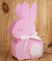 Подарочная упаковка (13*7,5*22 см), Зайка малый, МДФ 3мм, окрашен., оформл., Розовый, 1 шт.
