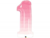 Шар (38"/96см) Цифра, "1", Омбре розовый, 1 шт.