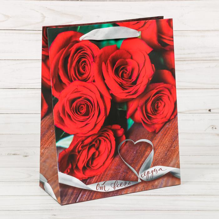 Пакет подарочный (23*27*8см), От всего сердца, розы, 1 шт.