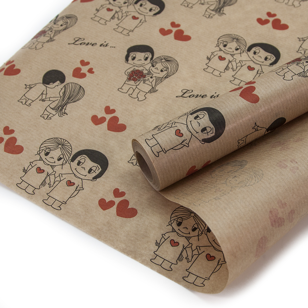 Бумага крафт (0,6*10м), Love is..., Красная, 1 шт.