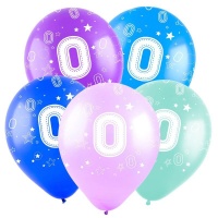 Шар (12"/30см) Цифра "0", ассорти, пастель 5 ст., 50 шт. 