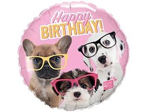 Шар (18"/45см) Круг, HB Щенки в очках, 1 шт.