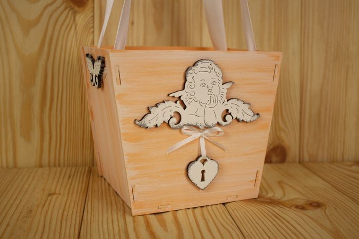 Подарочная упаковка с ангелом (16,5*12*14см), МДФ 3мм, окрашен. Персиковый-белый, 1 шт.