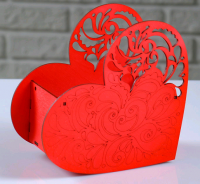 Кашпо деревянное (18*8,6*14см), Сердце ажурное, Красный, 1 шт.