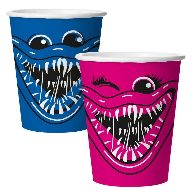 Стаканы бумажные (250мл), Зубастики, Синий/Фуше, 6 шт.