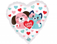 Шар (18"/46 см) Сердце, ILY Котик и Собачка, 1 шт.