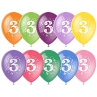 Шар (12"/30см) Цифра три, ассорти, П+Д (шелк), 2 ст. рис., 10 шт.