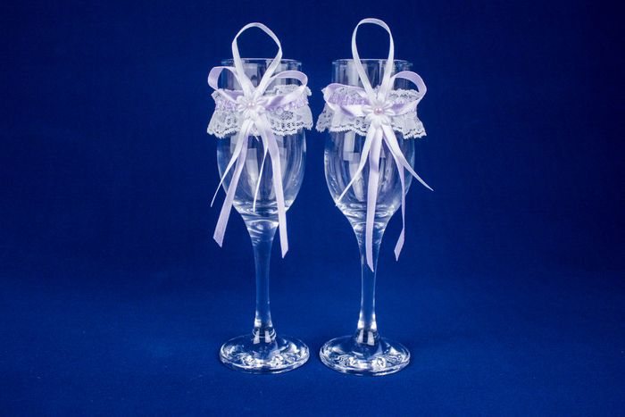 Подвязки на бокалы (3х28см), Кружево, Бело-сиреневый, 2 шт.