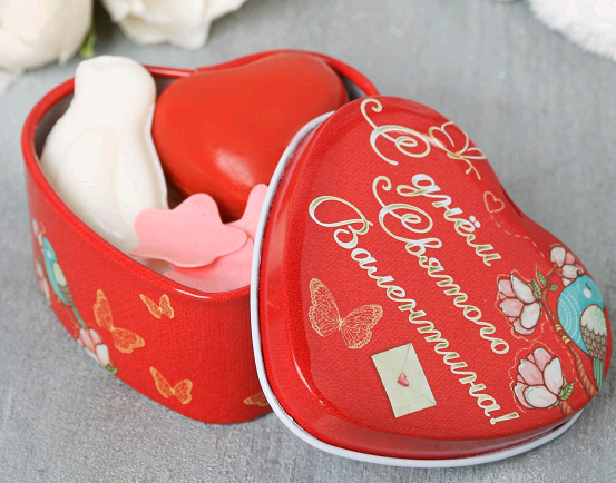 Набор мыльные лепестки 3 шт в шкатулке-сердце (7*6,7 см), "С днём святого Валентина", 1 шт.