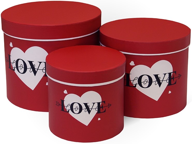 Коробка круглая (13*13*15см), Признание в любви (стрела и сердце), Красный, 1 шт.