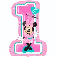 Шар (28"/71см) Цифра, Минни 1й День рождения, 1 шт.