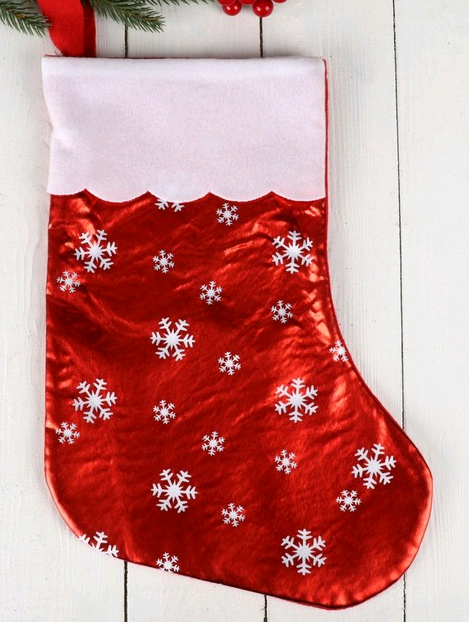 Носок для подарков (19*38см), "Мерцание", красный со снежинками, 1 шт.