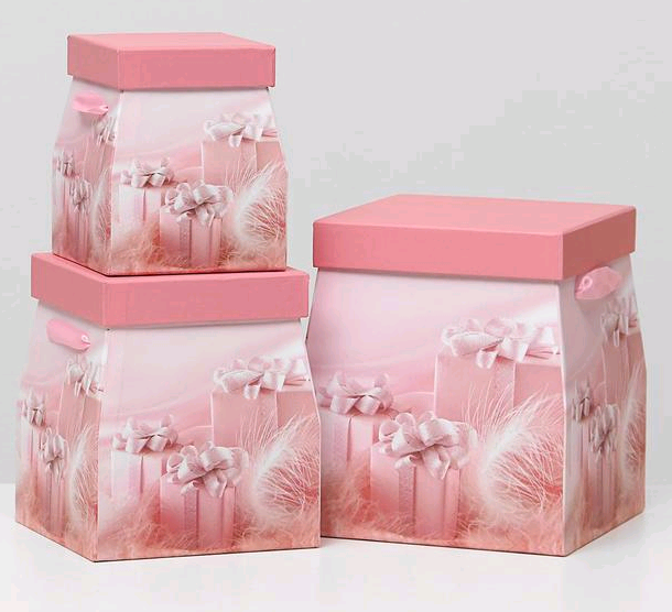 Коробка трапеция (14,5х14,5х18,5см), Подарки розовые, 1 шт.