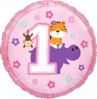 Шар (18''/46см) Круг, Первый день рождения девочки, Розовый, 1 шт.