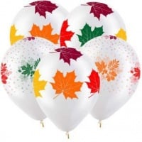 picture_15872 Шар (12"/30см) Осенние листья, Разноцветные, Прозрачный,  5 ст., 50 шт.