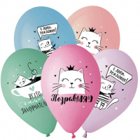 Шар (14"/35см) Кошка Мэри, 2 ст. 2 цв., Ассорти, пастель, 25 шт.