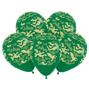 Шар (12"/30см) Камуфляж, Темно-Зеленый, пастель, 10 шт.