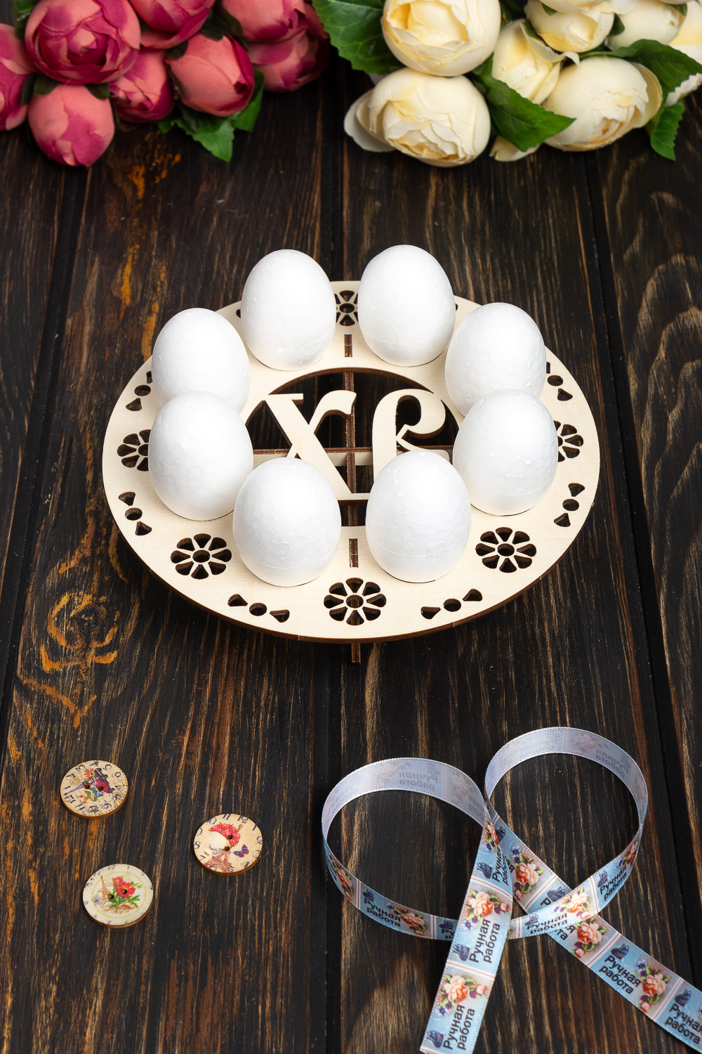 Заготовка из фанеры "Подставка для яиц №3" круглая, 20*20*3,5 см, 1 шт.