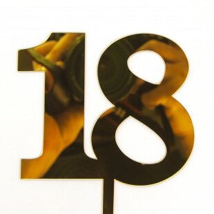 Топпер, Цифра, 18, Золото, Металлик, 10*15 см, 1 шт.