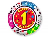 Шар (18"/45см) Круг, Цифра, "1", С днем рождения, 1 шт.