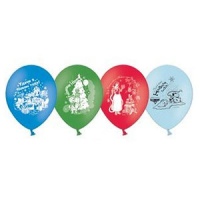 Шар (12"/30см) С Новым Годом, П+Д (шелк), 2 ст. рис, ассорти, 49 шт.