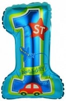 Шар (16''/41см) Цифра, Первый ДР Мальчика, Голубой, 1 шт.