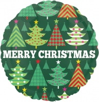 Шар (18''/46 см) Круг, С Новым Годом (нарядные елочки), Зеленый, 1 шт.