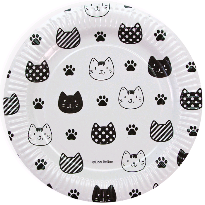 Тарелки (9''/23 см) Хэппи Мяу, Котики, Черный/Белый, 6 шт.