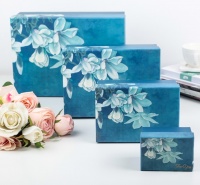 Коробка прямоугольная (10*7*6см), Синяя с цветами, 1 шт.
