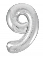 Шар (40"/102см) Цифра "9" Серебро Slim в упаковке, 1 шт.