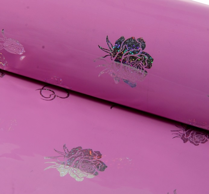 Пленка (70*100см), Букеты на малиновом, голография, 1 шт.