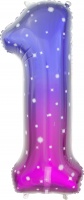 Шар (34''/86см) Цифра, 1 Сияющий космос, Сиреневый, Градиент, 1 шт. в упак.