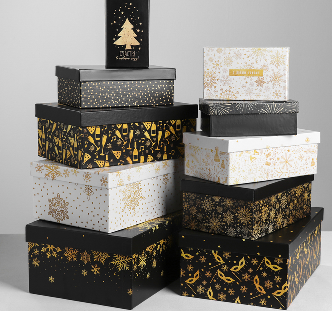 Коробка прямоугольная (12×7×4см), Золотой, 1 шт.