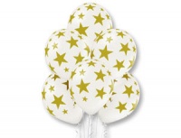 Шар (14"/35см) Звезды, белый, пастель, 5 шт.