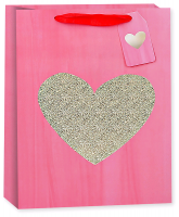 Пакет подарочный (23*18*10 см), Золотое сердце, Розовый, Голография, 1 шт.