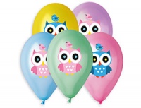 Шар (14"/36см) Совушка, 5цв, ассорти, 5шт.