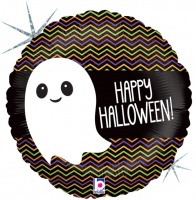 Шар (18''/46 см) Круг, Маленькое привидение, Веселый Хэллоуин, Черный, Голография, 1 шт.