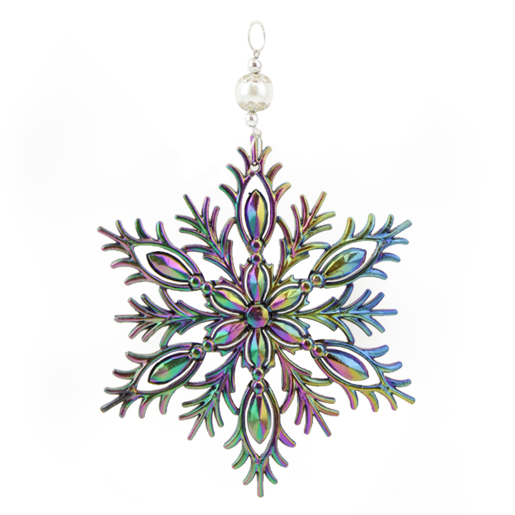 Елочное украшение (13,5*13,5см), "Снежинка", Радужный градиент, 1 шт.