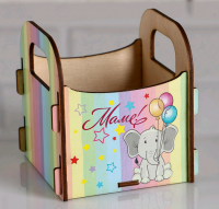 Кашпо деревянное подарочное (10,5*10*11см), Рокси Смит, Маме!, Слоник, коробка с наклейкой, 1 шт.