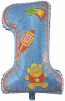 Шар (34''/86см) Цифра, Первый день рождения, Мальчик, Голубой, 1 шт.