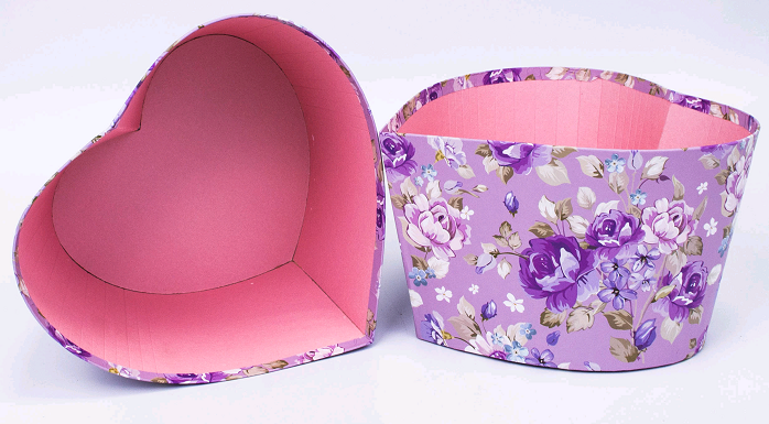 Коробка-сердце под цветы (14*13*10 см), Сиреневый, 1 шт.