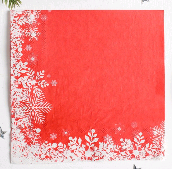 Салфетки бумажные (33*33см), "Снежинки на красном", набор 20 шт.