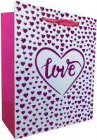 Пакет подарочный (23*18*10 см), Love, Множество сердец, Розовый, Металлик, 1 шт.