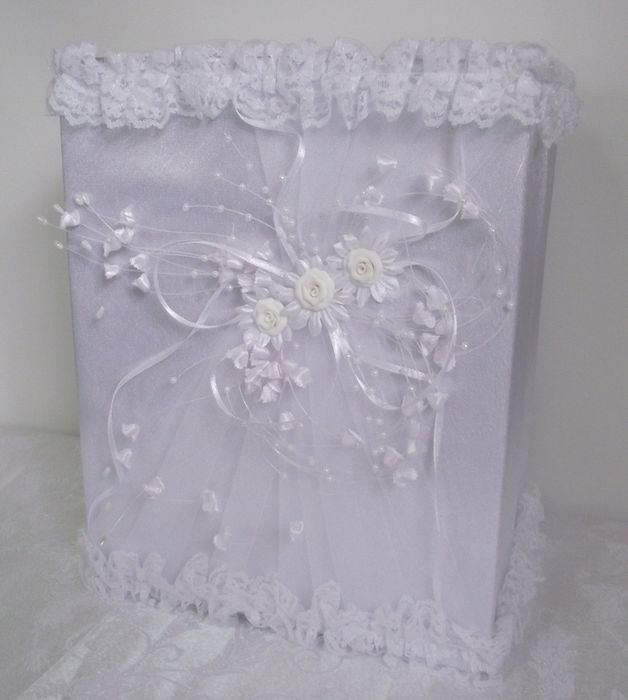 Коробка под деньги ручной работы (кристаллон) (15х22х26см) белый, 1 шт.