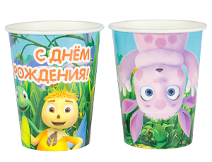 Стаканы бумажные (250мл), С ДР Лунтик, 6 шт.