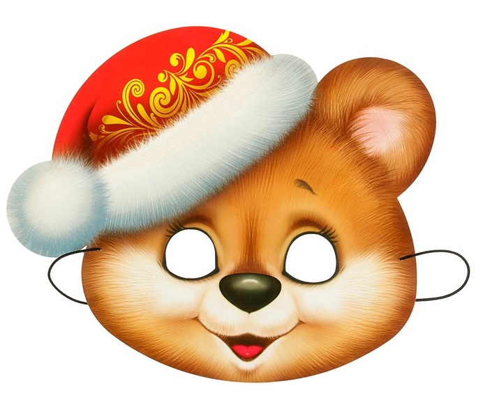 Маска карнавальная "Новогодний мишка" глиттер, 1шт.