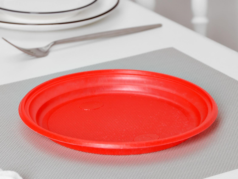 Тарелка одноразовая (20,5см), Красная, пластиковая, 10 шт.