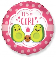 Шар (18''/46 см) Круг, С Рождением Девочки (семья авокадо), Розовый, 1 шт.