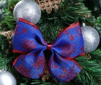 Бант новогодний на ёлку, сине-красный, 14*10 см, 1 шт.